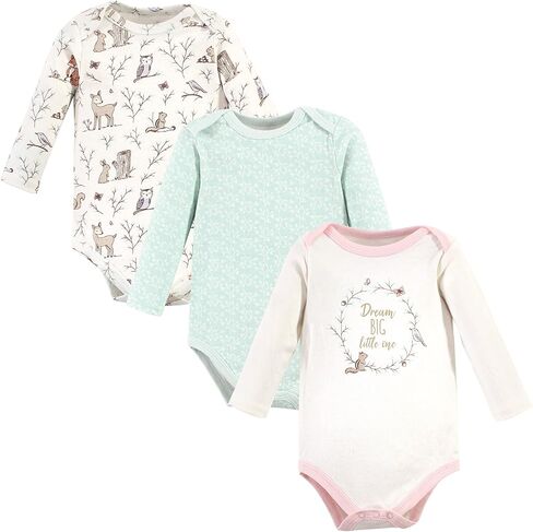 Hudson Baby Unisex Baby Cotton Long-Sleeve Bodysuits, Enchanted Forest Dream, 3-6 Months in Kuwait