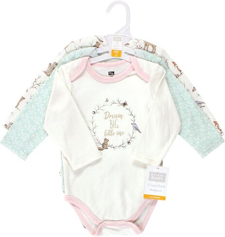 Hudson Baby Unisex Baby Cotton Long-Sleeve Bodysuits, Enchanted Forest Dream, 3-6 Months in Kuwait