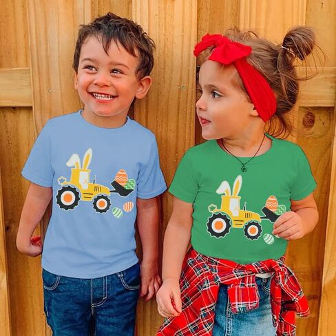 DDSOL Easter Bunny Shirt for Toddler Boys Girls Eggs Hunts Tractor T-Shirts Kids Eggs-cavator Tees in Kuwait