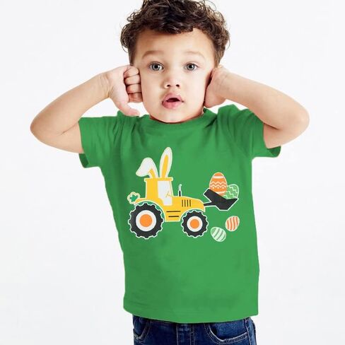 DDSOL Easter Bunny Shirt for Toddler Boys Girls Eggs Hunts Tractor T-Shirts Kids Eggs-cavator Tees in Kuwait