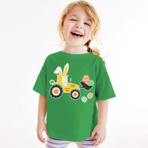 DDSOL Easter Bunny Shirt for Toddler Boys Girls Eggs Hunts Tractor T-Shirts Kids Eggs-cavator Tees in Kuwait