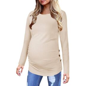 Chuanqi Womens Maternity Shirt Fall Long Sleeve Crew Neck T-Shirts Pregnancy Clothes Side Ruched Tunic Tops
