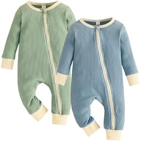 Bafeicao Unisex Baby Boy Girl 2 Pack Rompers Long Sleeve Two Way Zipper Romper One Piece Jumpsuits Clothes Sets in Kuwait