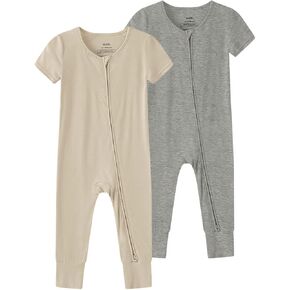 Unisex Baby Romper Short Sleeve Footless Pajamas Bamboo Pajamas Babies Made from Viscose Infant Zippy Pjs - 0-24 Months