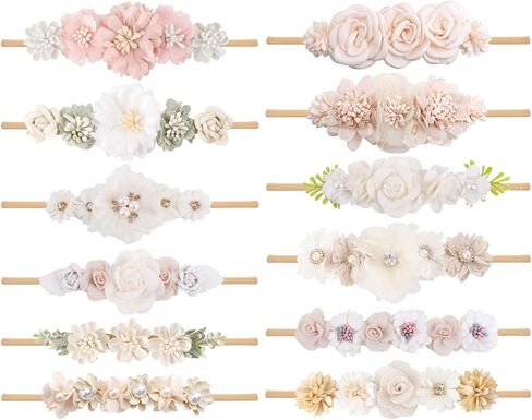 Baby Floral with Nylon Headbands for Newborn Girls Shower Photo (C-12 Pack) in Saudi Arabia