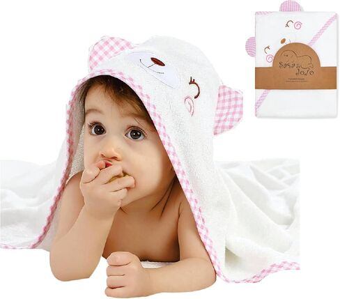 Sasa & Jojo ultra soft bamboo & cotton baby hooded towel – Luxurious and durable for newborn, infants, toddlers, boys, and girls – Super absorbent, generously large size 31.5" x 31.5"(white and black) in Saudi Arabia