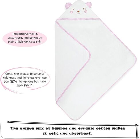 Sasa & Jojo ultra soft bamboo & cotton baby hooded towel – Luxurious and durable for newborn, infants, toddlers, boys, and girls – Super absorbent, generously large size 31.5" x 31.5"(white and black) in Saudi Arabia