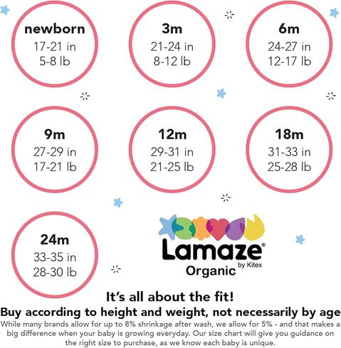 Lamaze Organic Baby Unisex Short Sleeve Cotton Bodysuit, Snap Closure in Kuwait