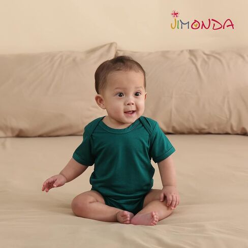 Jimonda Baby Bamboo Viscose Bodysuit Boy/Girl 2Pcs Rompers | Soft Breathable Viscose,Lightweight,Silky and smooth,Summer Short Sleeve,0-24Months,Skin-Friendly,Outfit Clothes,All Occasion in Saudi Arabia