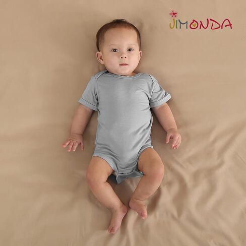 Jimonda Baby Bamboo Viscose Bodysuit Boy/Girl 2Pcs Rompers | Soft Breathable Viscose,Lightweight,Silky and smooth,Summer Short Sleeve,0-24Months,Skin-Friendly,Outfit Clothes,All Occasion in Saudi Arabia