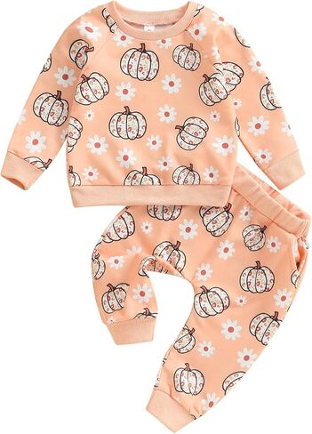 Kayotuas Baby Halloween Outfit Girl Boy Pumpkin Ghost Long Sleeve Crewneck Shirt Top and Pants Set Cute Fall Winter Clothes in Kuwait