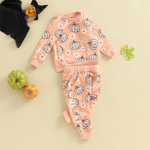Kayotuas Baby Halloween Outfit Girl Boy Pumpkin Ghost Long Sleeve Crewneck Shirt Top and Pants Set Cute Fall Winter Clothes in Kuwait
