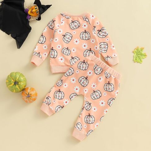 Kayotuas Baby Halloween Outfit Girl Boy Pumpkin Ghost Long Sleeve Crewneck Shirt Top and Pants Set Cute Fall Winter Clothes in Kuwait