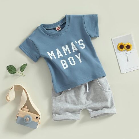 Summer Baby Boy Clothes Letter Print Short Sleeve T-Shirt Tops and Shorts Set Cute Baby Outfit for Boys in Kuwait