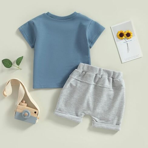 Summer Baby Boy Clothes Letter Print Short Sleeve T-Shirt Tops and Shorts Set Cute Baby Outfit for Boys in Kuwait