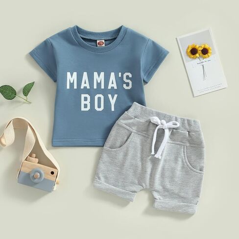 Summer Baby Boy Clothes Letter Print Short Sleeve T-Shirt Tops and Shorts Set Cute Baby Outfit for Boys in Kuwait