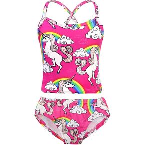 ملابس سباحة COTRIO Rainbow Unicorn للفتيات مكونة من قطعتين بيكيني للأطفال ملابس سباحة تانكيني