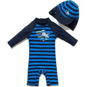 Bonverano(TM) Kids UPF 50+ Sun Protection S/S One Piece Zip Sun Suit With Sun Hat (3-6 months, Colorful fish)