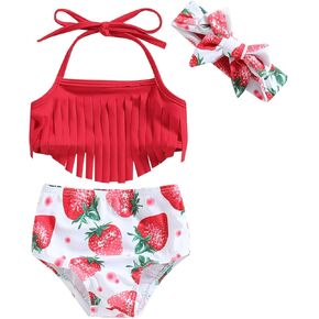 Yccutest Infant Baby Girl Flower Swimsuit 3Pcs Halter Triangle Tops Ruffle Bottoms Sun Hat Bikini Set Bathing Suit Swimwear in Saudi Arabia