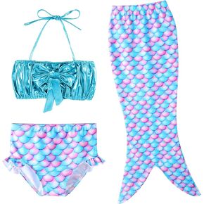 TFJH E 3PCS Kids Girls Swimsuit Bathing Suits Bikini Fish Tail Set 3-10Years