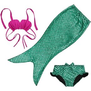 TFJH E 3PCS Kids Girls Swimsuit Bathing Suits Bikini Fish Tail Set 3-10Years