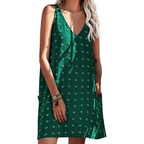 AI'MAGE Women Beach Coverups Swiss Polka Dot Bathing Suit Cover Up Sleeveless V Neck Dress with 2 Pockets
