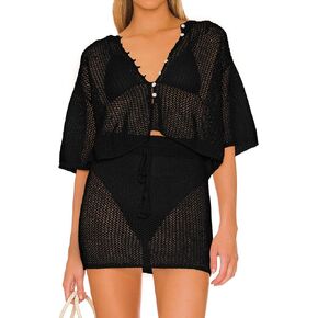 Jumppmile Women's 2 Piece Swimsuit Cover Up Crochet Hollow Out Knitted Bathing Suit Beach Bikini Cover Up Set