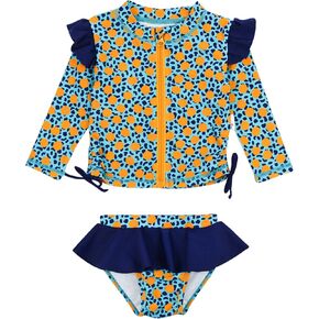 SwimZip Girls' Long Sleeve Rash Guard and Bikini Bottoms Swimsuit Set - UPF 50+