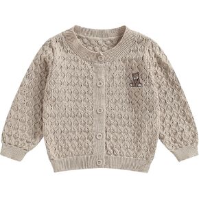 الوليد الطفل بنات متماسكة بالأزرار طويلة الأكمام Crewneck جوفاء متماسكة سترة رقيقة طفل زر القمم معطف أبلى in Kuwait