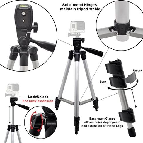 مونوبود كاميرا احترافية مقاس 72 بوصة مع إصدار سريع لكاميرات GoPro HERO1، HERO2، HERO3، HERO3+، HERO4، HERO4 Session، HERO5 + حامل ثلاثي القوائم + قطعة قماش من الألياف الدقيقة eCostConnection in Kuwait