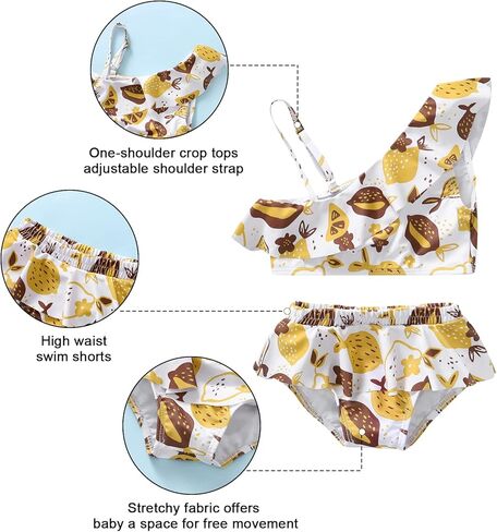 DEFAHN طفل رضيع ملابس سباحة للفتيات قطعتين بيكيني الرسن المحاصيل الأعلى ثوب السباحة الصيف ملابس السباحة Tankini مجموعة in Kuwait