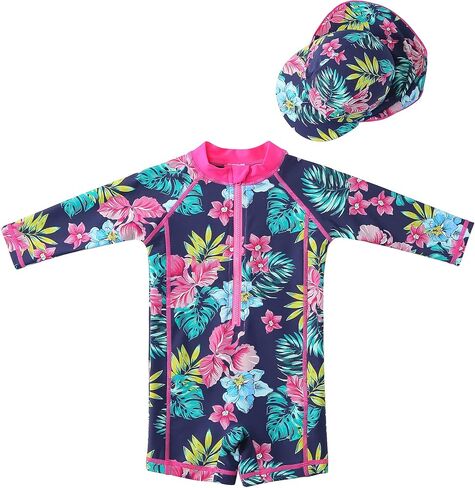 Baby Girl Beach Swimwear Long Sleeve Rashguard UPF 50+ -Sun Protective Sunsuit with Hat in Kuwait