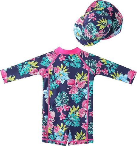 Baby Girl Beach Swimwear Long Sleeve Rashguard UPF 50+ -Sun Protective Sunsuit with Hat in Kuwait