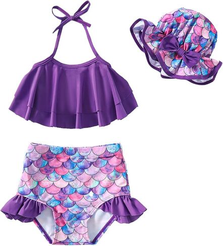 Infant Girls Ruffle Swimsuit Baby Girl Bikini Sets Toddler 3 Piece Bathing Suit with Hat Kids Swimwear Beach Set in Kuwait