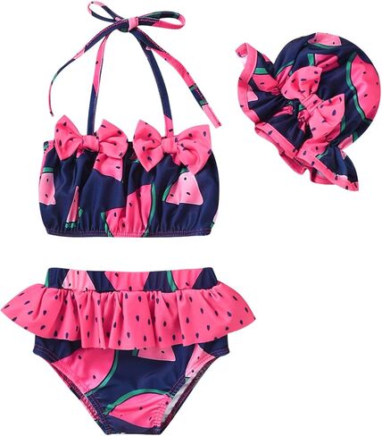 Aalizzwell Toddler Baby Girls 3 Piece Bikini Set Bathing Suit with Hat in Saudi Arabia