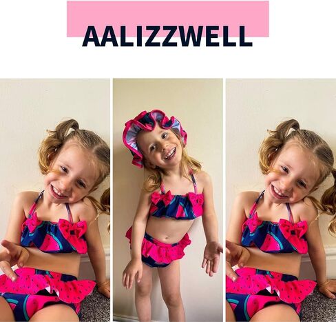 Aalizzwell Toddler Baby Girls 3 Piece Bikini Set Bathing Suit with Hat in Saudi Arabia