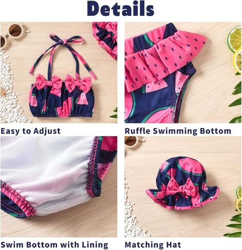 Aalizzwell Toddler Baby Girls 3 Piece Bikini Set Bathing Suit with Hat in Saudi Arabia