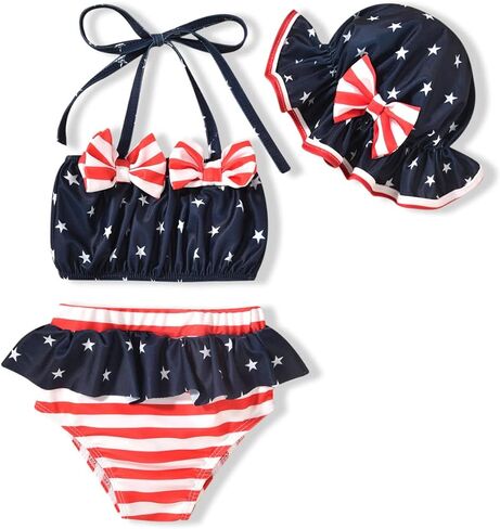 Aalizzwell Toddler Baby Girls 3 Piece Bikini Set Bathing Suit with Hat in Saudi Arabia