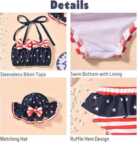 Aalizzwell Toddler Baby Girls 3 Piece Bikini Set Bathing Suit with Hat in Saudi Arabia