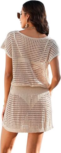 Hount Womens Swimsuit Cover Up V Neck Crochet Beach Bikini Swimwear Coverups Dresses in Saudi Arabia