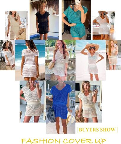 Hount Womens Swimsuit Cover Up V Neck Crochet Beach Bikini Swimwear Coverups Dresses in Saudi Arabia