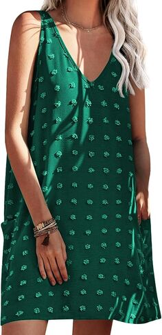 AI'MAGE Women Beach Coverups Swiss Polka Dot Bathing Suit Cover Up Sleeveless V Neck Dress with 2 Pockets in Saudi Arabia