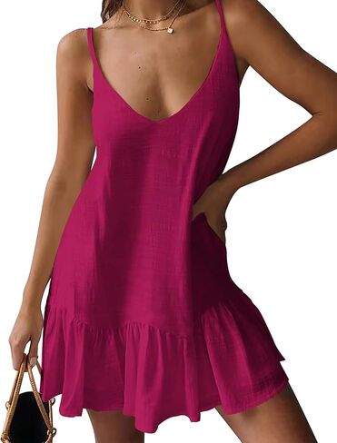 OLYCN Womens Summer Swimsuit Cover Up Loose Sleeveless Bikini Coverups Casual Cami Beach Dress in Kuwait