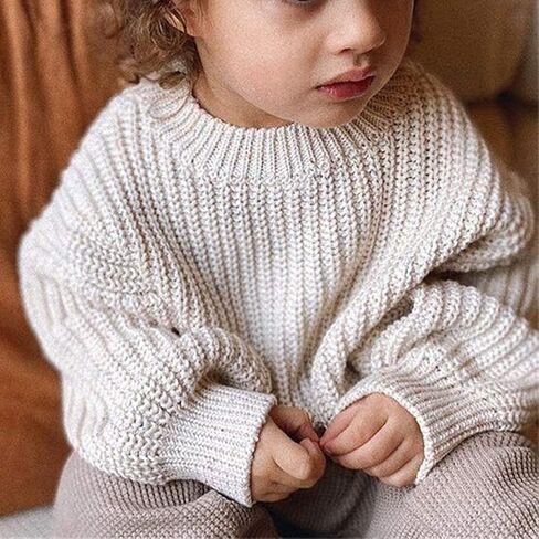 Toddler Baby Boy Girl Fall Winter Knit Sweater Long Sleeve Solid Color Pullover Top Warm Sweatsuit in Kuwait