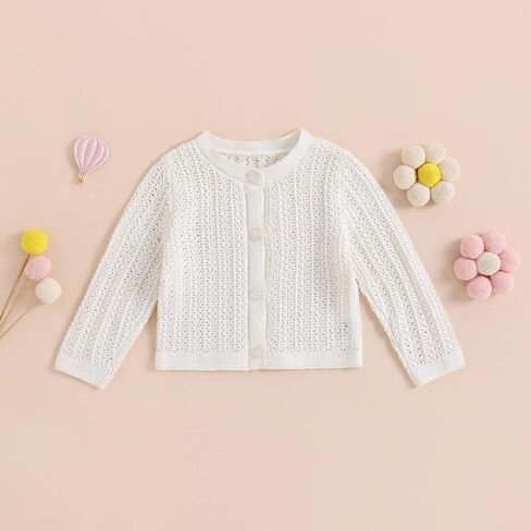 الوليد الطفل بنات متماسكة بالأزرار طويلة الأكمام Crewneck جوفاء متماسكة سترة رقيقة طفل زر القمم معطف أبلى in Kuwait