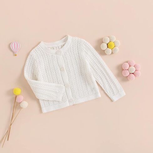 الوليد الطفل بنات متماسكة بالأزرار طويلة الأكمام Crewneck جوفاء متماسكة سترة رقيقة طفل زر القمم معطف أبلى in Kuwait
