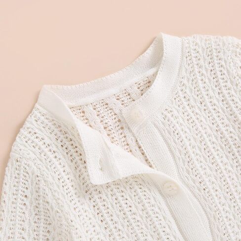 الوليد الطفل بنات متماسكة بالأزرار طويلة الأكمام Crewneck جوفاء متماسكة سترة رقيقة طفل زر القمم معطف أبلى in Kuwait