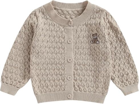 Newborn Baby Girls Knit Cardigans Long Sleeve Crewneck Hollow Knit Thin Sweater Toddler Button Tops Coat Outwear in Kuwait