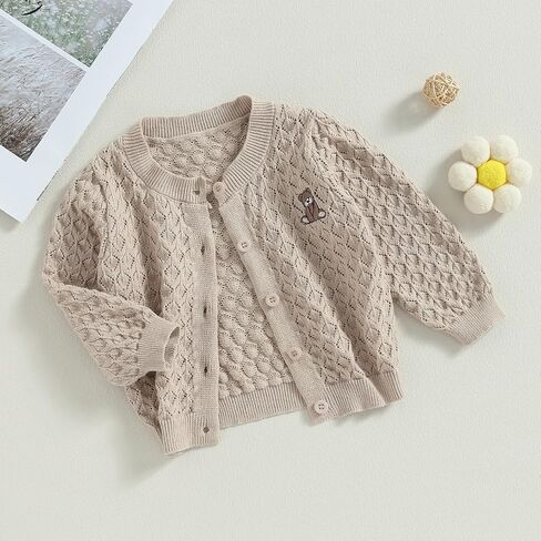 Newborn Baby Girls Knit Cardigans Long Sleeve Crewneck Hollow Knit Thin Sweater Toddler Button Tops Coat Outwear in Kuwait