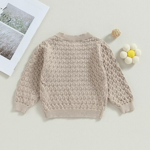 Newborn Baby Girls Knit Cardigans Long Sleeve Crewneck Hollow Knit Thin Sweater Toddler Button Tops Coat Outwear in Kuwait